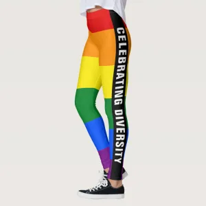 Colorful Unique LGBTQ Gay Pride Rainbow Flag Text Leggings