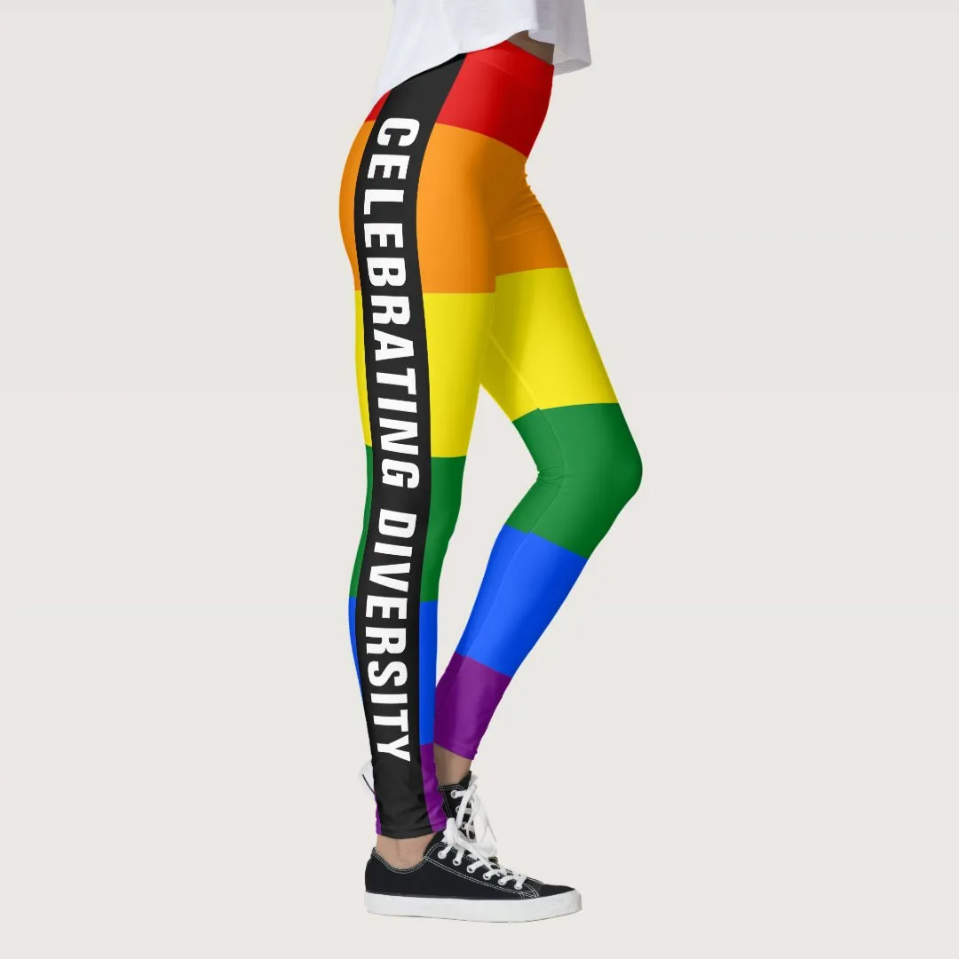 Colorful Unique LGBTQ Gay Pride Rainbow Flag Text Leggings