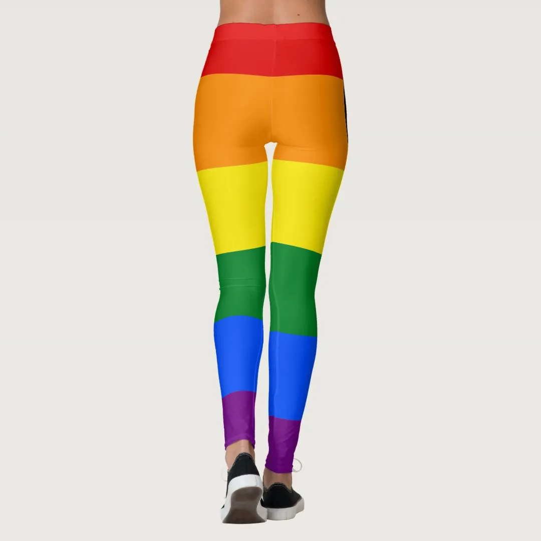 Colorful Unique LGBTQ Gay Pride Rainbow Flag Text Leggings