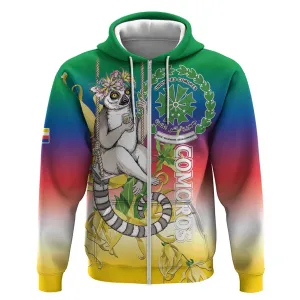 Comoros Zip Hoodie Mongoose Lemur With Ylang Ylang LT15