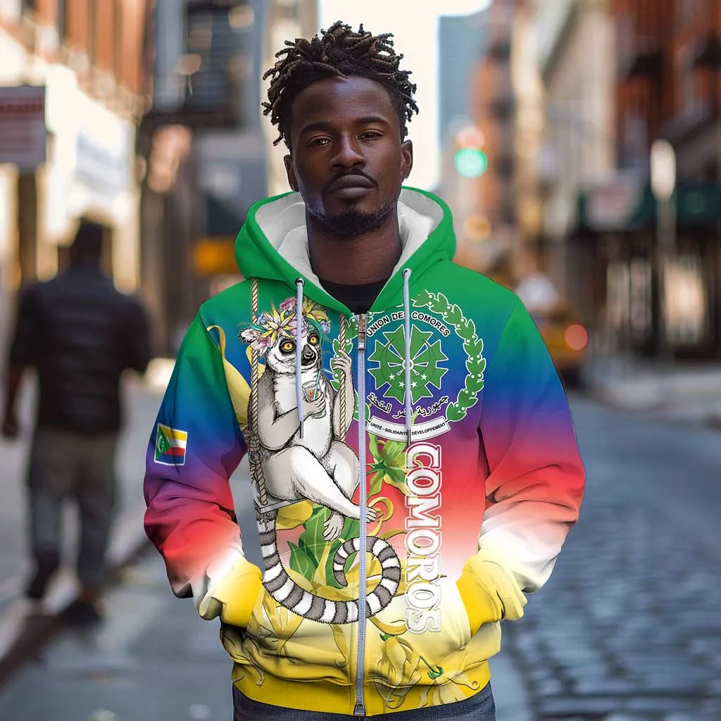 Comoros Zip Hoodie Mongoose Lemur With Ylang Ylang LT15