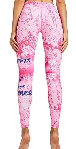 COOLOMG Women's Yoga Pants Printed Leggings Workout Running Tights with Side Pockets Light Pink S