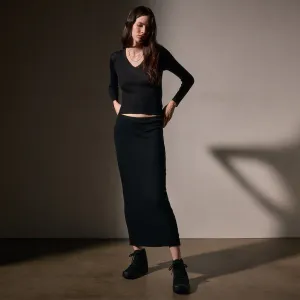 Cotton Cashmere Blend Rib Skirt - Black