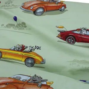 Cotton Kids Fabric  Cars Lime Green Print 140 cm