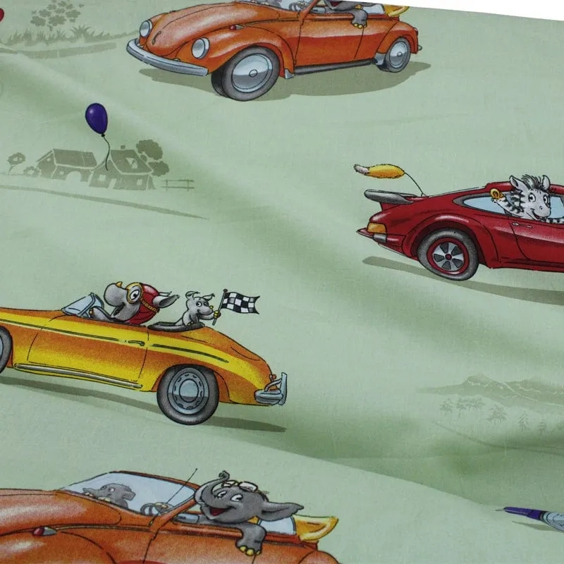 Cotton Kids Fabric  Cars Lime Green Print 140 cm