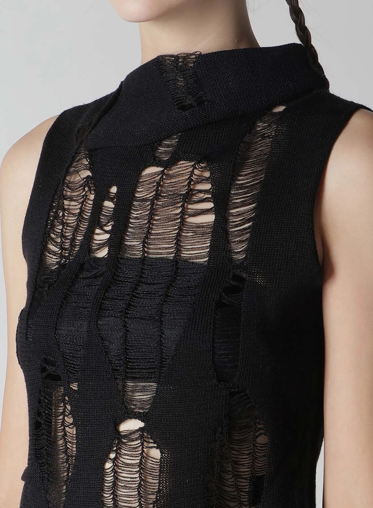 CRUSH PLAIN STITCH CRUSHED SLEEVELESS KNIT