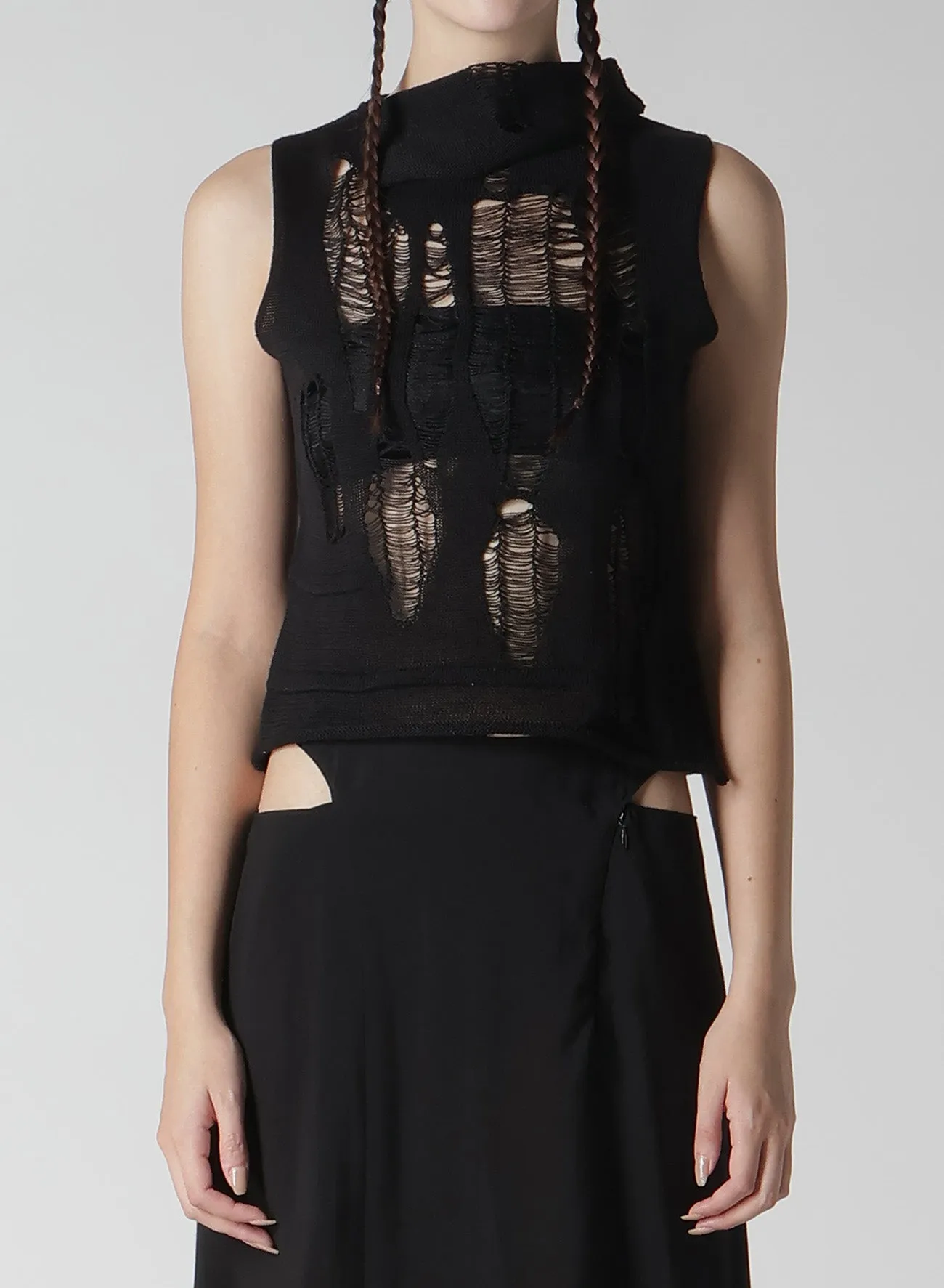 CRUSH PLAIN STITCH CRUSHED SLEEVELESS KNIT