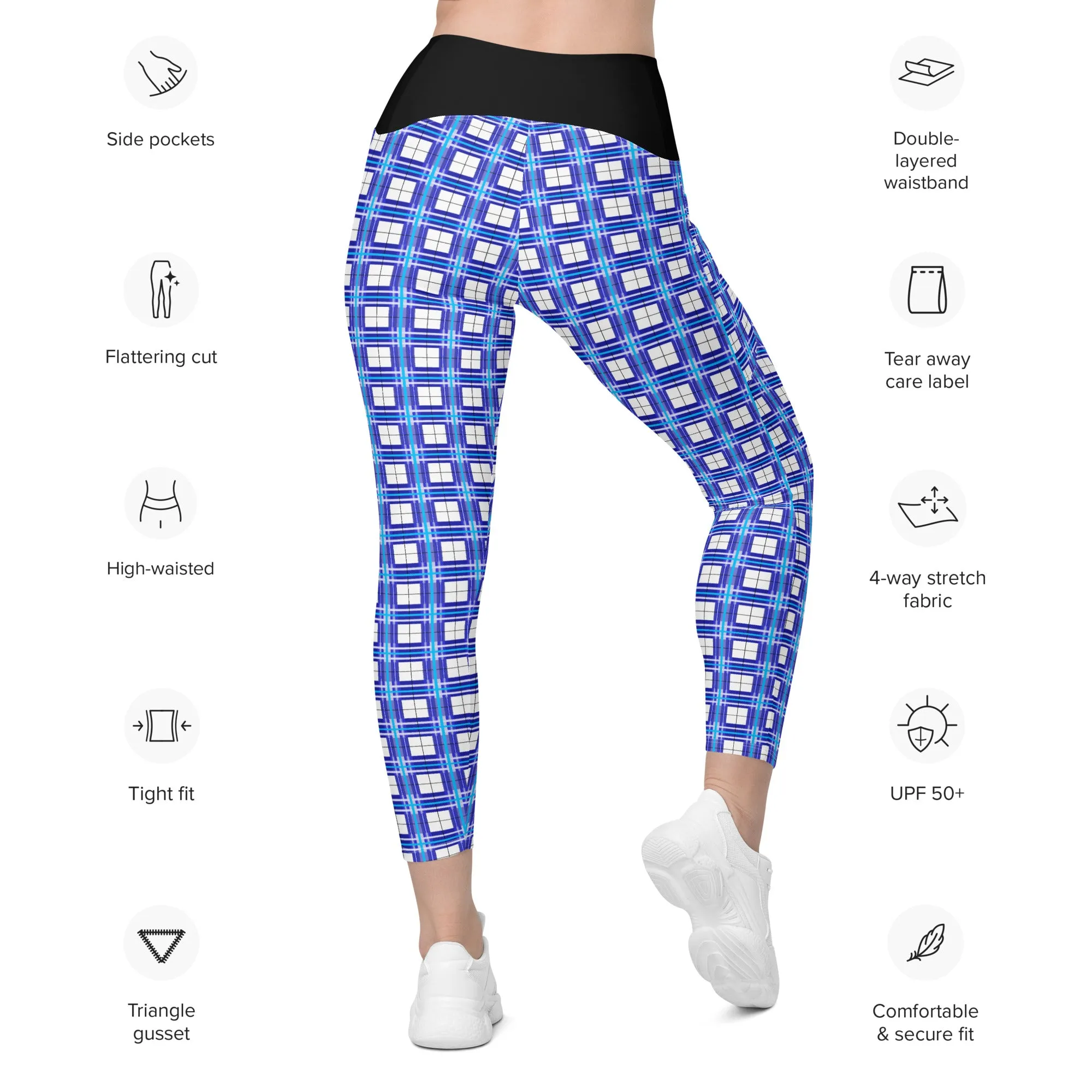'Cumbrae Sky' Happy Tartan®  Ladies Yoga Leggings with Pockets✨