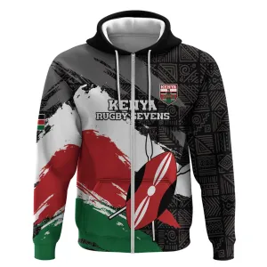 Custom Afro Kenya Zip Hoodie Rugby Sevens - African Pattern LT15
