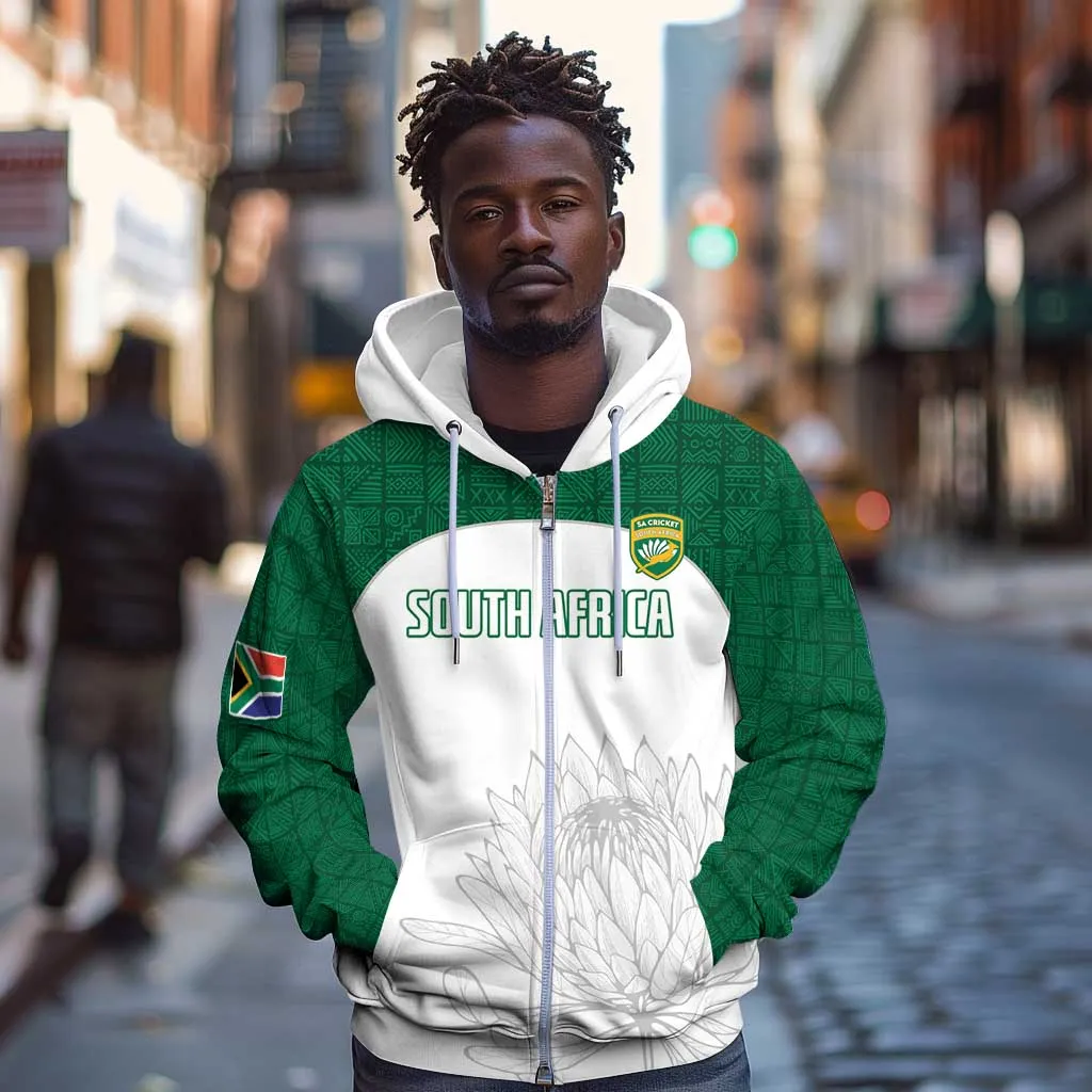 Custom Afro South Africa Cricket Zip Hoodie Go Proteas - African Pattern LT15