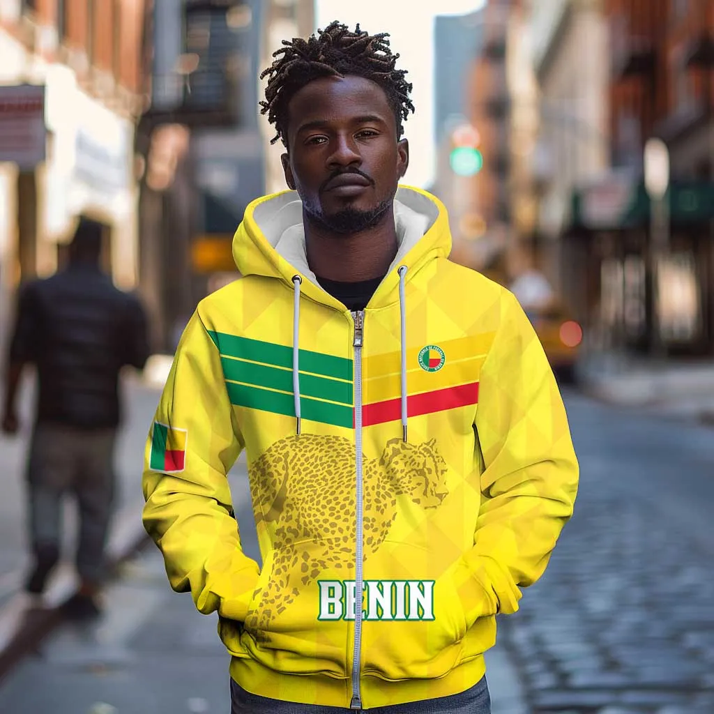 Custom Benin Football Zip Hoodie Go Les Guepards LT15