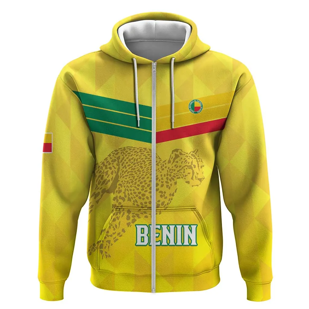 Custom Benin Football Zip Hoodie Go Les Guepards LT15