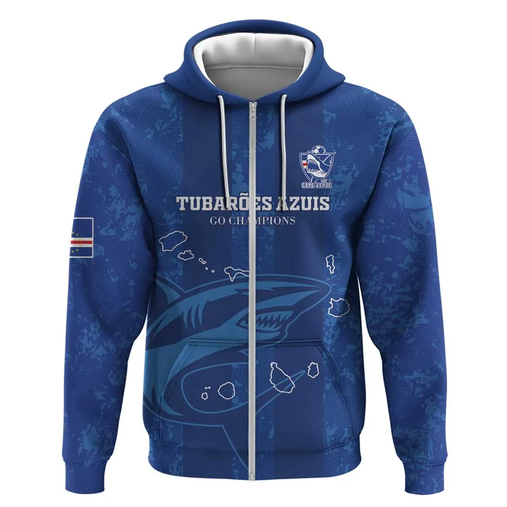 Custom Cape Verde Football Zip Hoodie Go Champions Tubaroes Azuis LT15