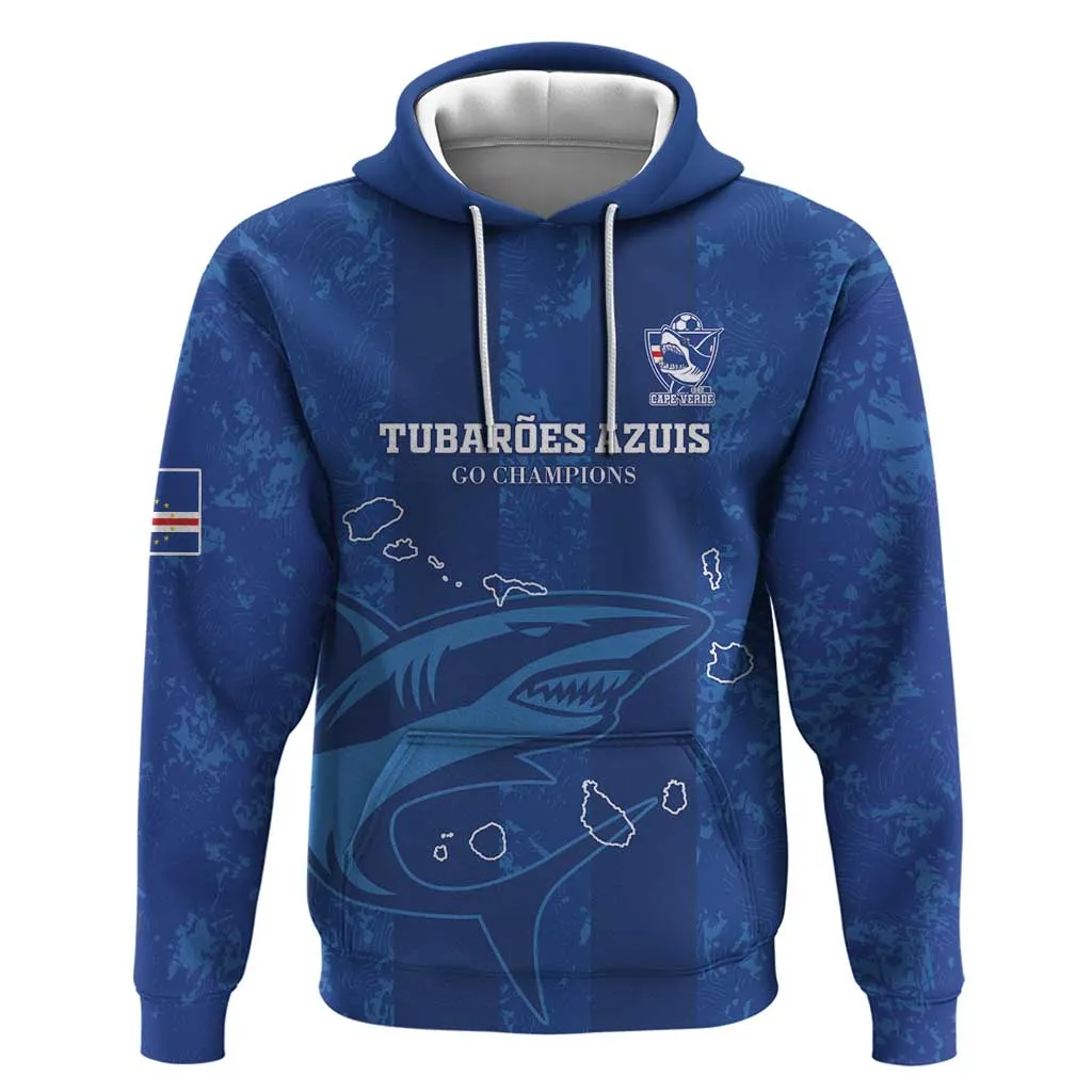Custom Cape Verde Football Zip Hoodie Go Champions Tubaroes Azuis LT15