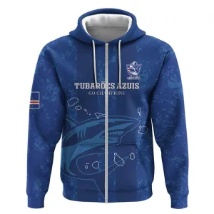 Custom Cape Verde Football Zip Hoodie Go Champions Tubaroes Azuis LT15