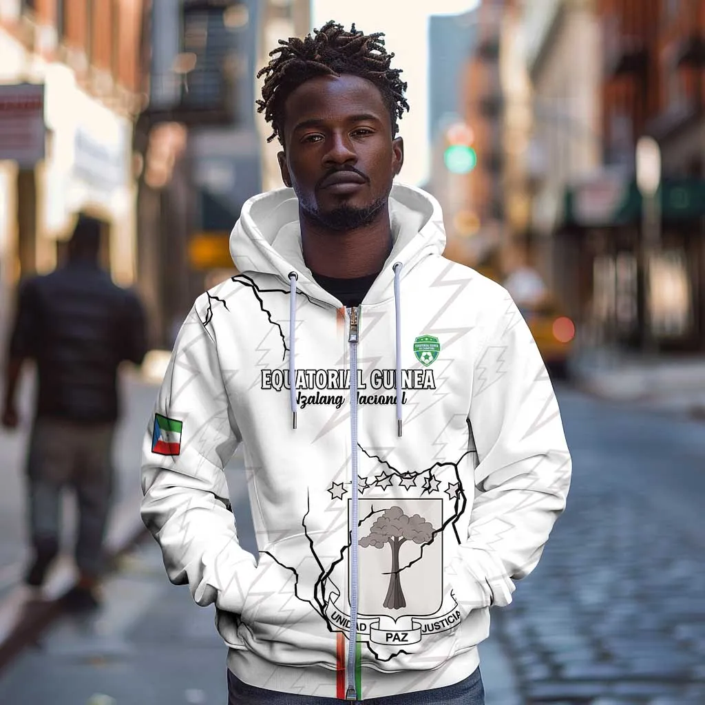 Custom Equatorial Guinea Football Zip Hoodie Go Champions - White Version LT15