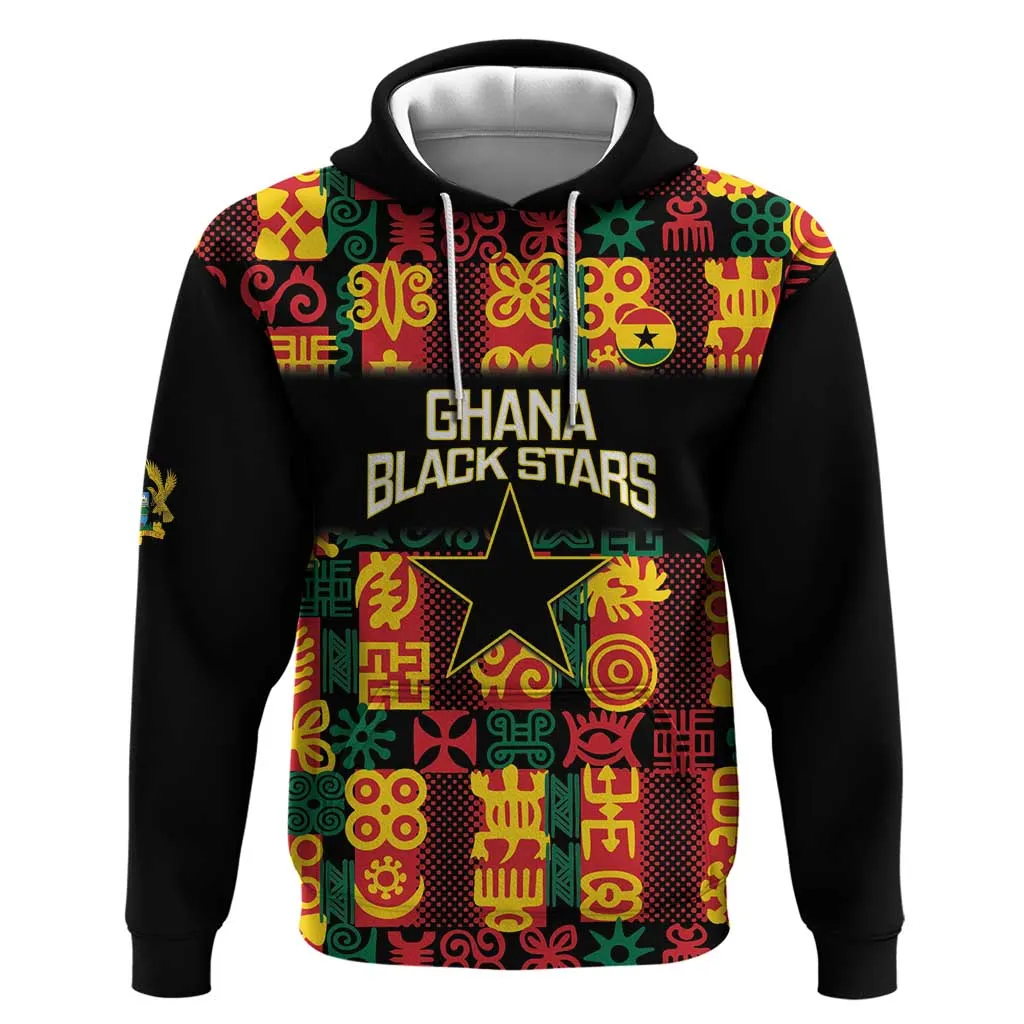 Custom Ghana Black Stars Zip Hoodie Adinkra Pattern - Football Style LT14