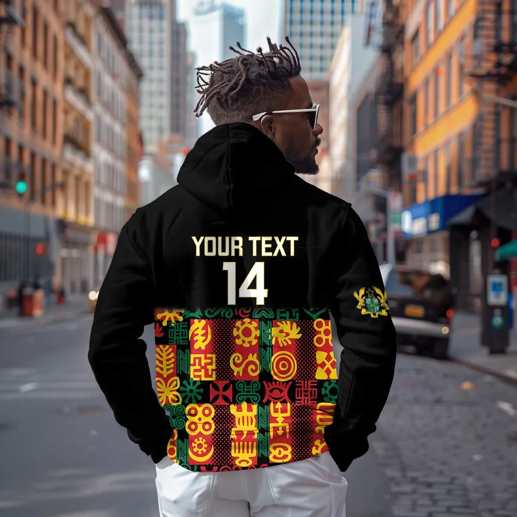 Custom Ghana Black Stars Zip Hoodie Adinkra Pattern - Football Style LT14
