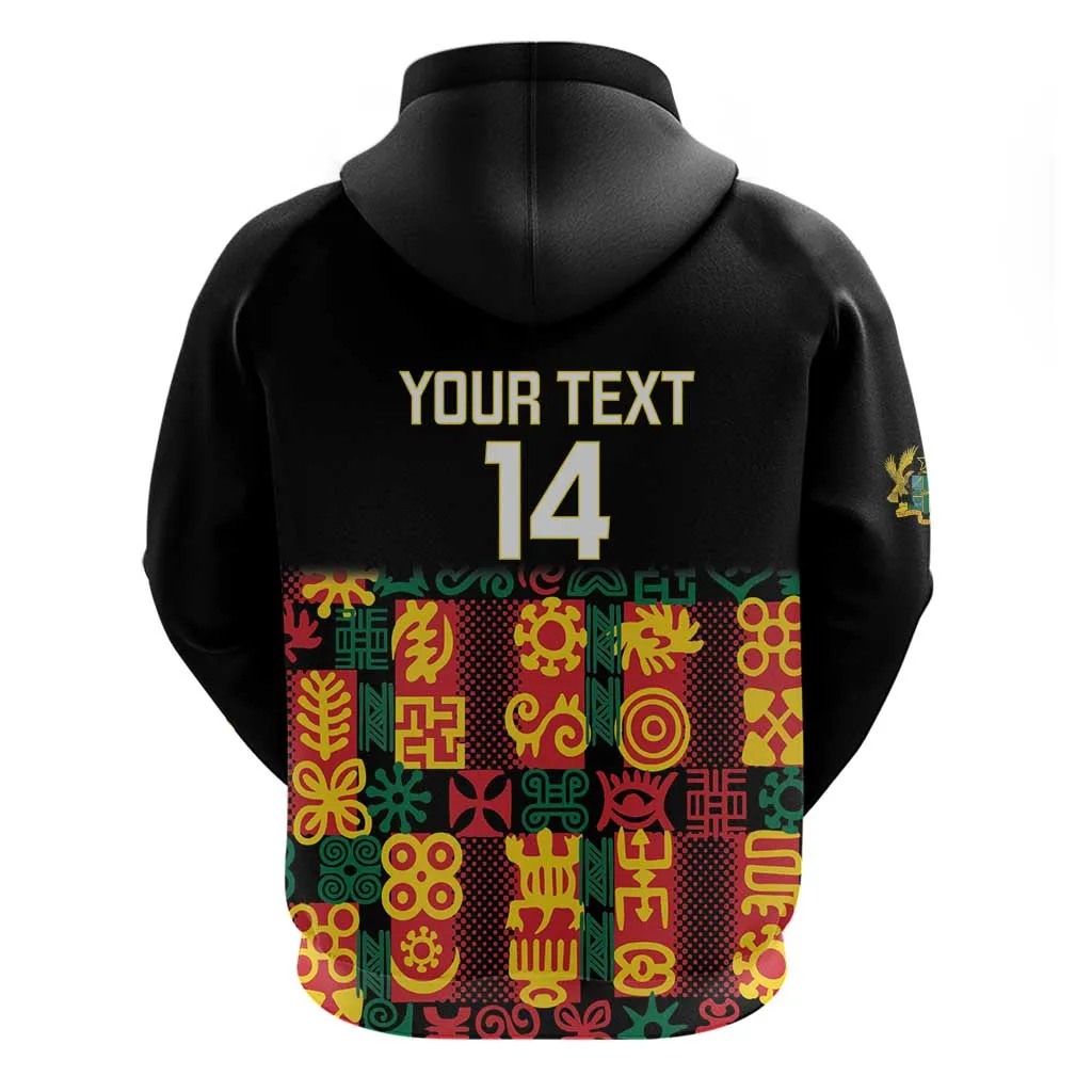 Custom Ghana Black Stars Zip Hoodie Adinkra Pattern - Football Style LT14