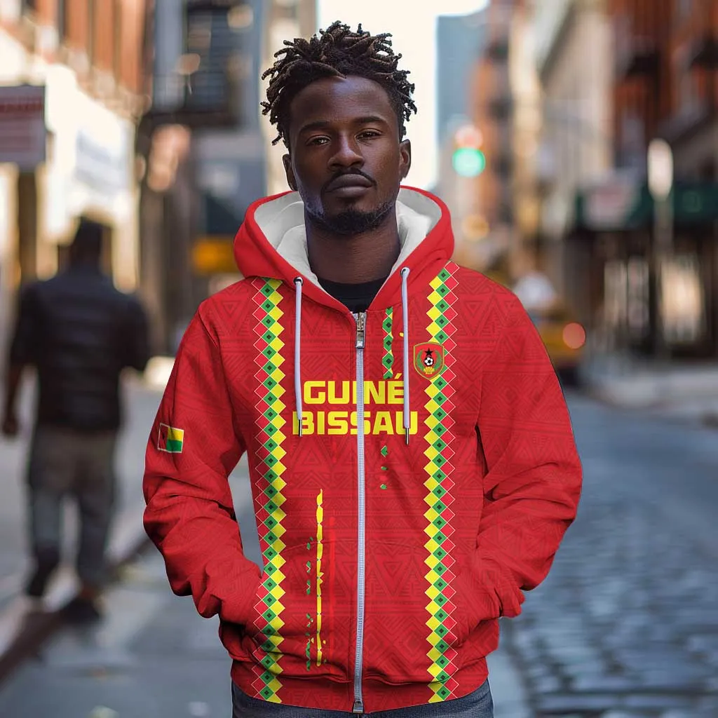 Custom Guinea Bissau Football Zip Hoodie Go Djurtus - African Pattern LT15
