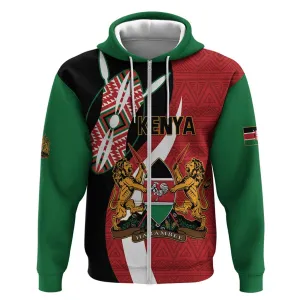 Custom Kenya Football Zip Hoodie Maasai Shield Coat Of Arms Style LT14