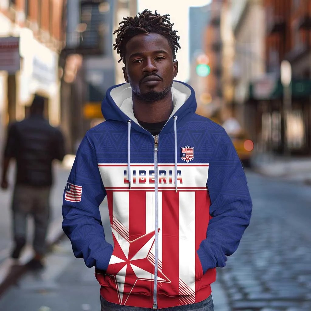 Custom Liberia Football Zip Hoodie Sporty Style LT15