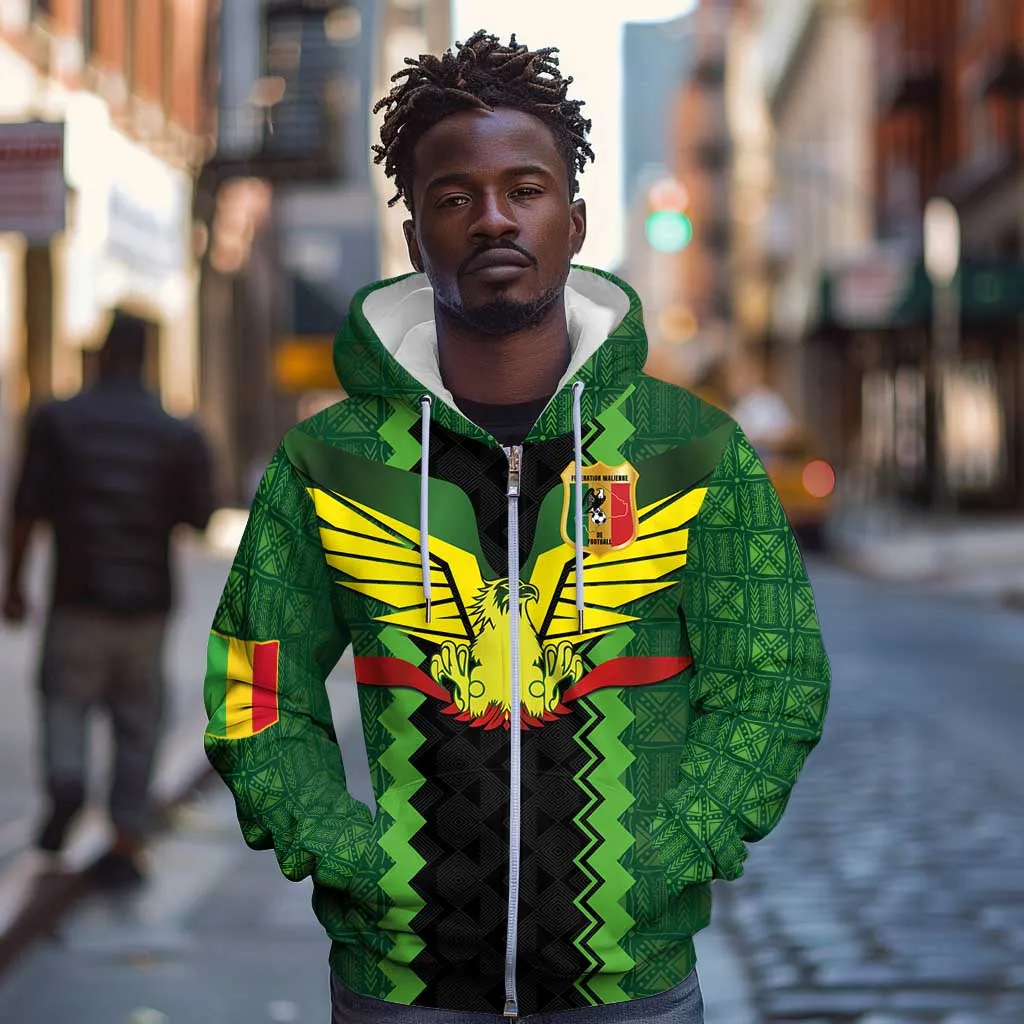 Custom Mali Football Zip Hoodie Les Aigles-Green, Gold & Red LT03