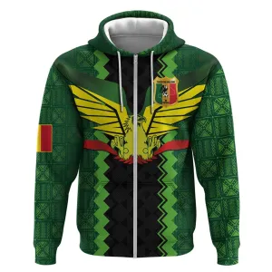 Custom Mali Football Zip Hoodie Les Aigles-Green, Gold & Red LT03