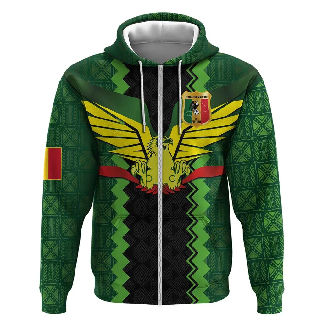 Custom Mali Football Zip Hoodie Les Aigles-Green, Gold & Red LT03