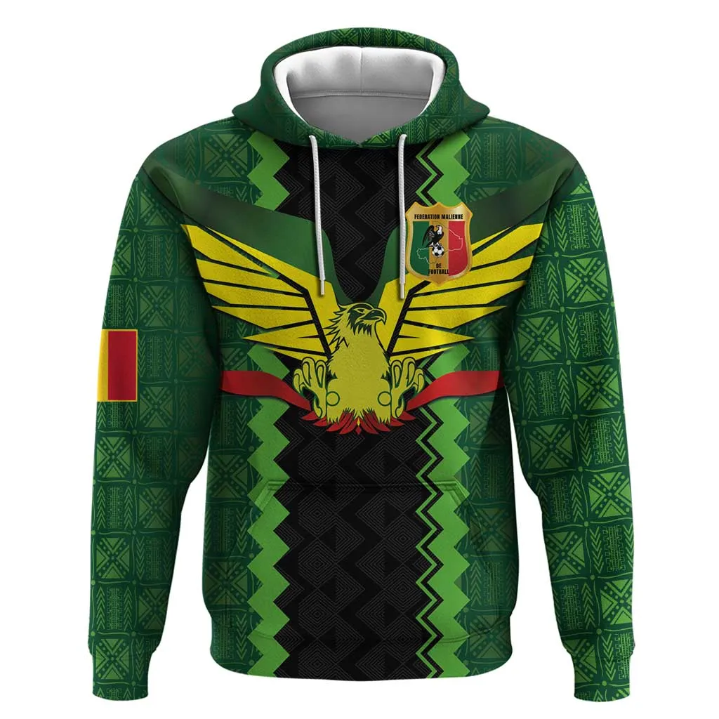 Custom Mali Football Zip Hoodie Les Aigles-Green, Gold & Red LT03