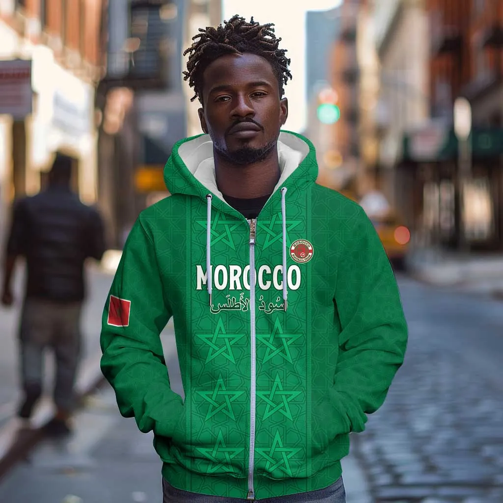 Custom Morocco Football Zip Hoodie Dima Maghrib LT15