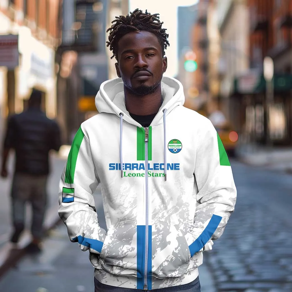 Custom Sierra Leone Football Zip Hoodie Grunge Style LT15