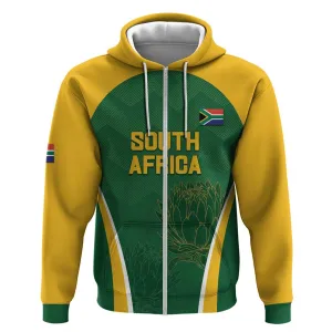 Custom South Africa Cricket Zip Hoodie Go Champions Protea Pattern LT05