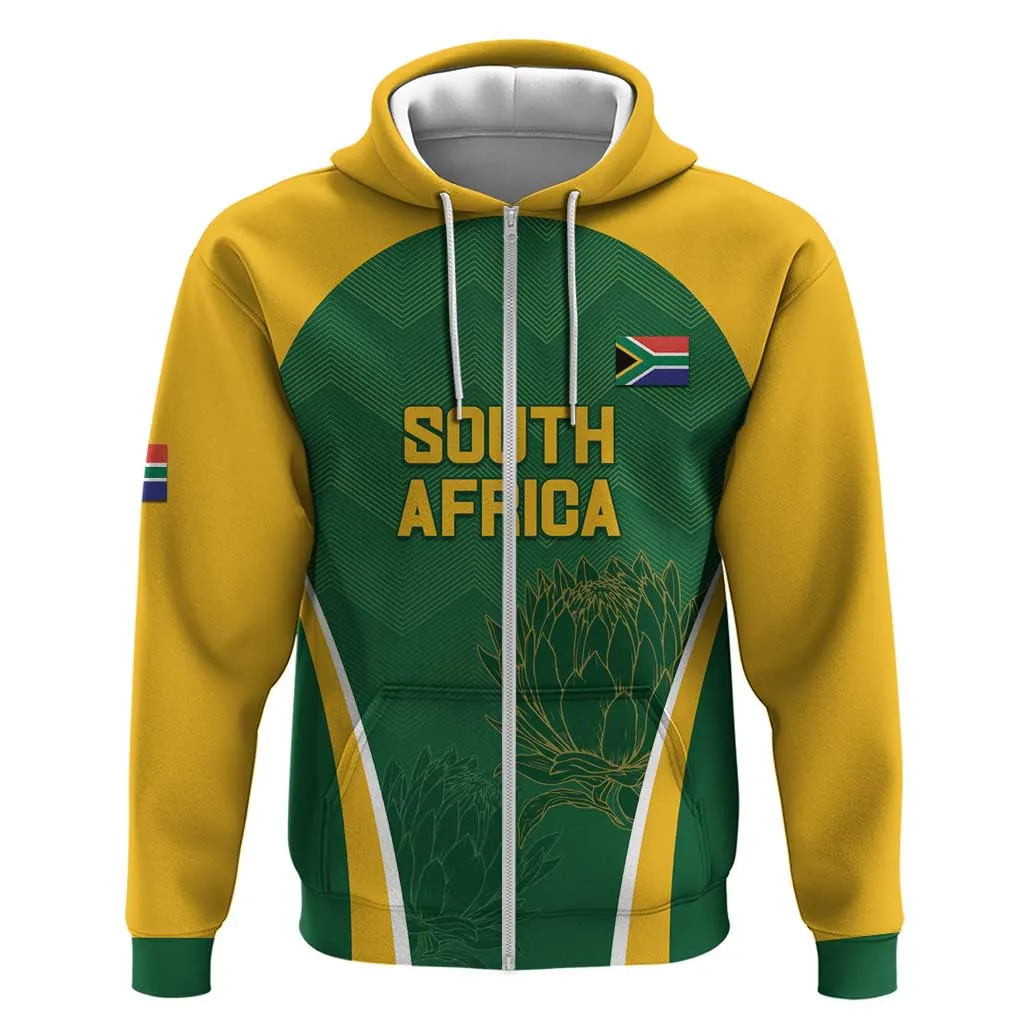 Custom South Africa Cricket Zip Hoodie Go Champions Protea Pattern LT05