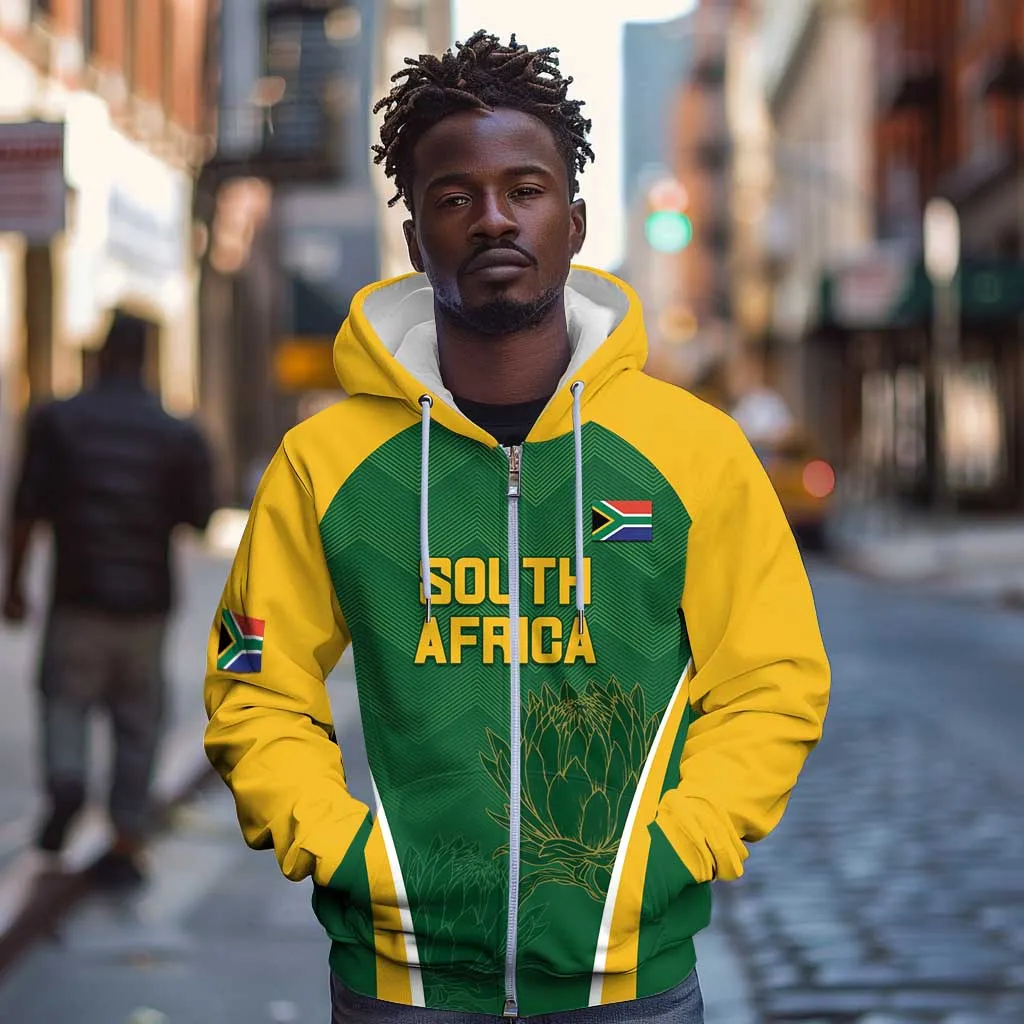 Custom South Africa Cricket Zip Hoodie Go Champions Protea Pattern LT05