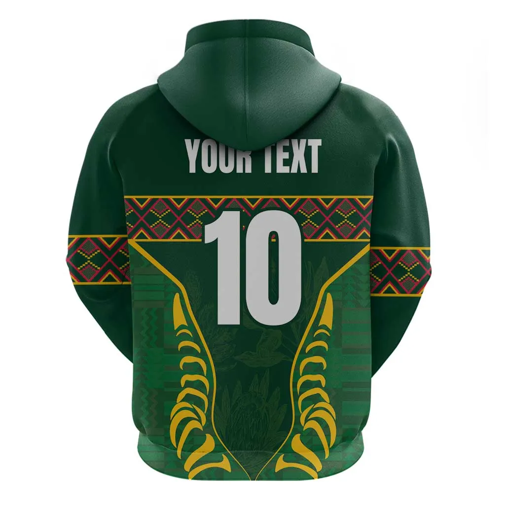 Custom South Africa Rugby Zip Hoodie Springboks Spirit and King Protea LT03