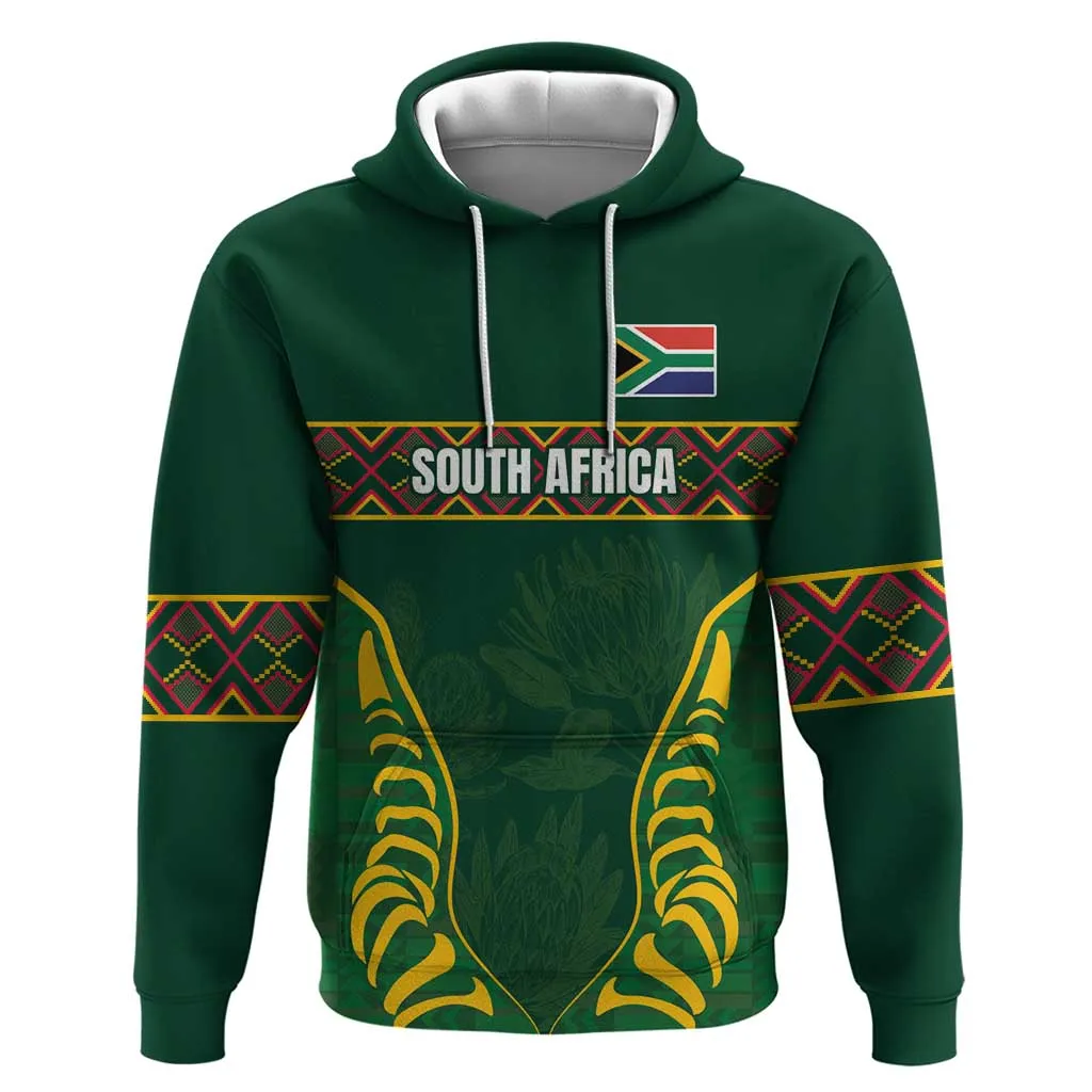 Custom South Africa Rugby Zip Hoodie Springboks Spirit and King Protea LT03