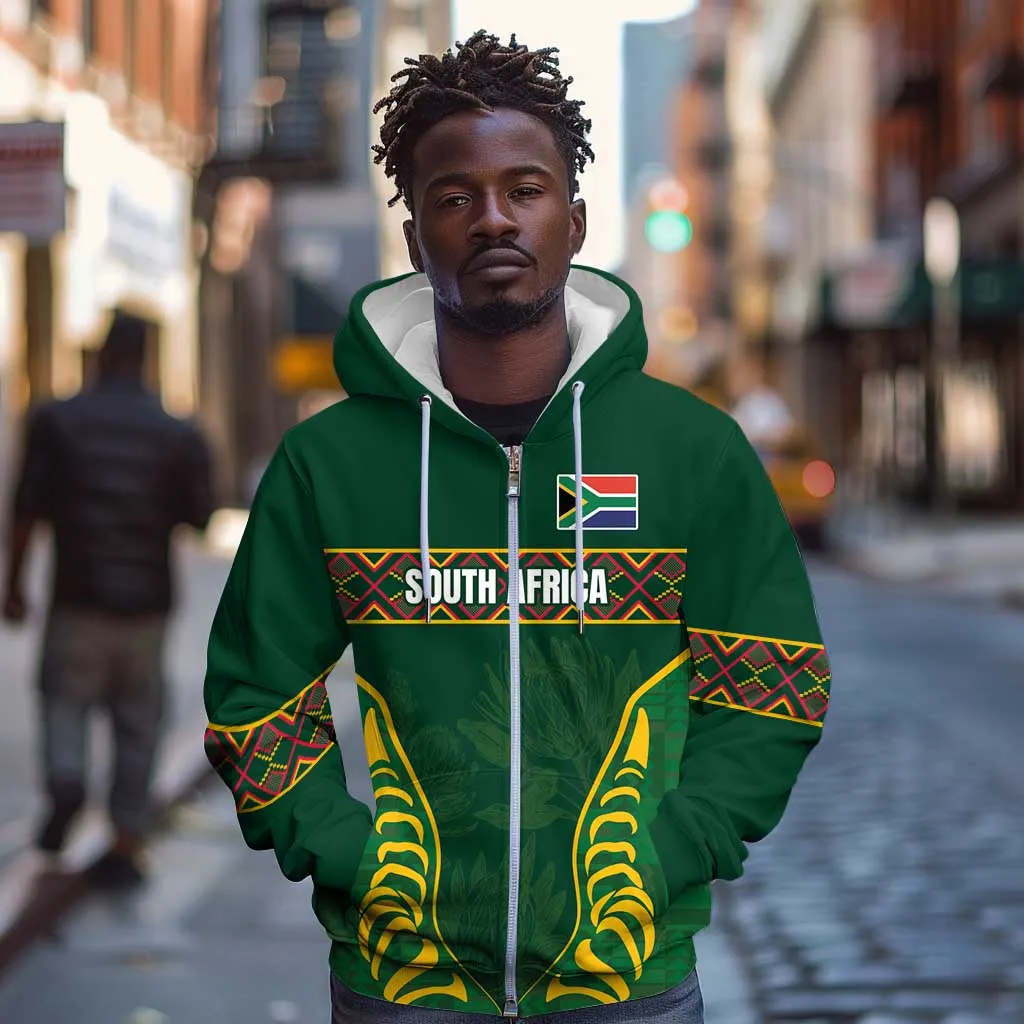 Custom South Africa Rugby Zip Hoodie Springboks Spirit and King Protea LT03