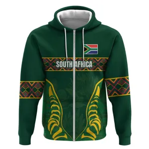 Custom South Africa Rugby Zip Hoodie Springboks Spirit and King Protea LT03