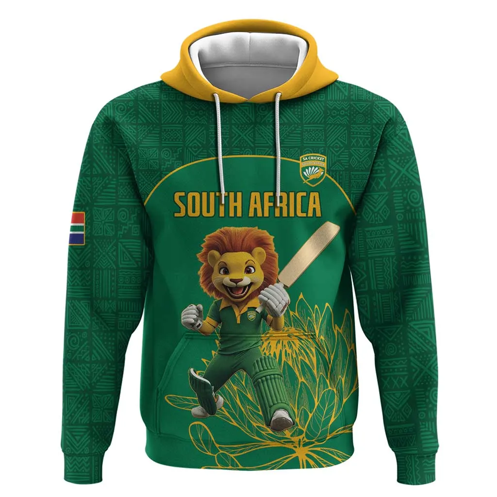 Custom South Africa Zip Hoodie Lion Mascot Proteas Cricket LT15