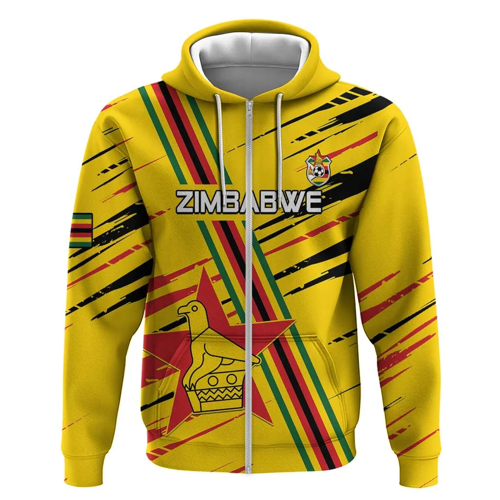 Custom Zimbabwe Football Zip Hoodie Grunge Style LT15