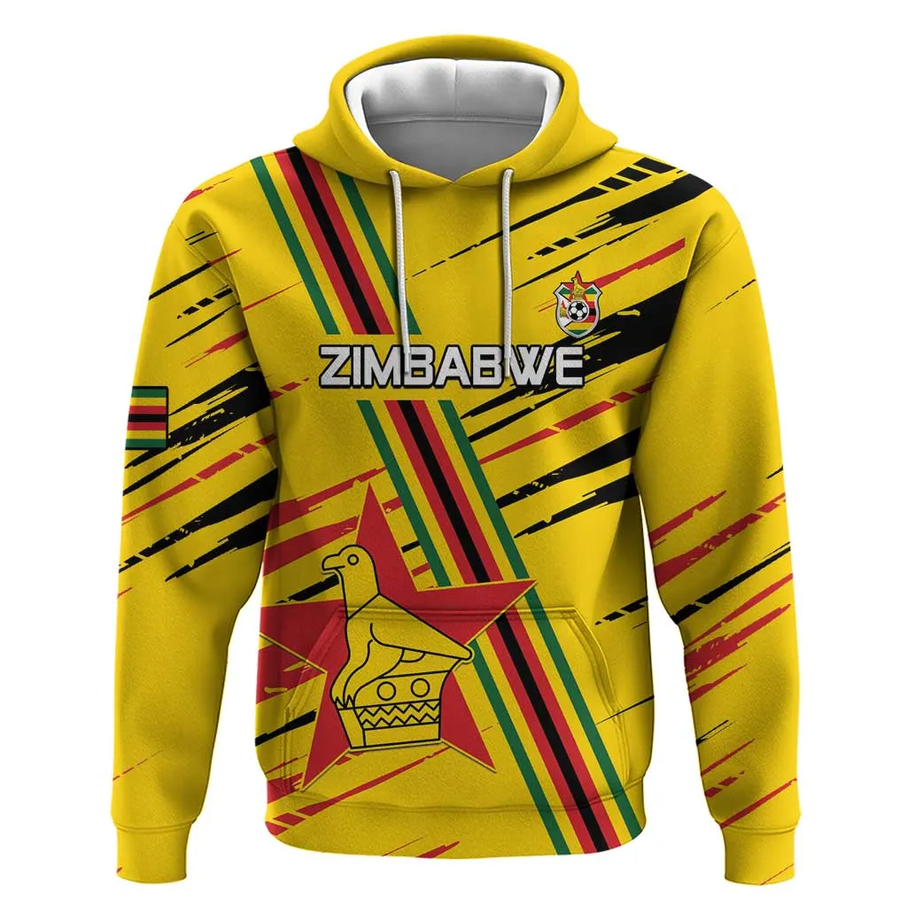 Custom Zimbabwe Football Zip Hoodie Grunge Style LT15