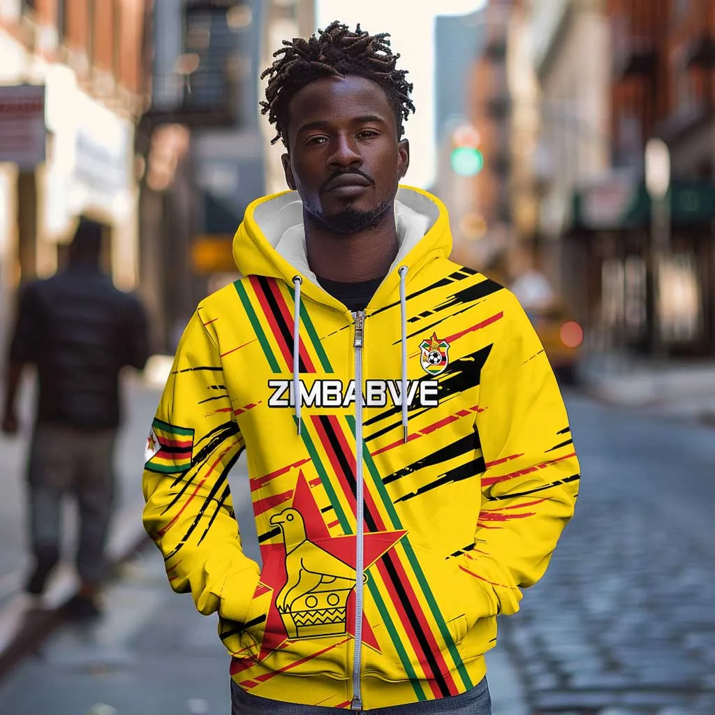 Custom Zimbabwe Football Zip Hoodie Grunge Style LT15