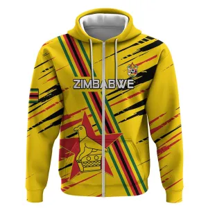 Custom Zimbabwe Football Zip Hoodie Grunge Style LT15