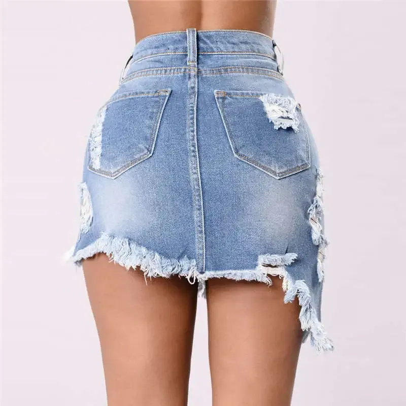 Dangerous Curves Distressed Denim Mini Skirt