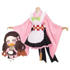 Demon Slayer Kimetsu no Yaiba Nezuko Kamado Kimono Maid Outfit Cosplay Costumes