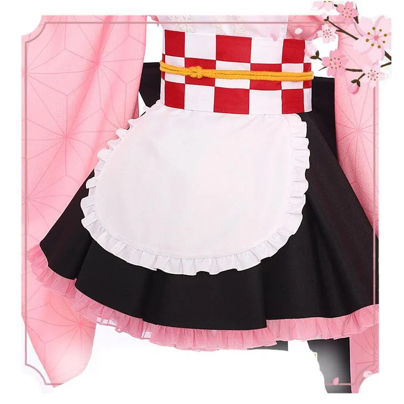 Demon Slayer Kimetsu no Yaiba Nezuko Kamado Kimono Maid Outfit Cosplay Costumes