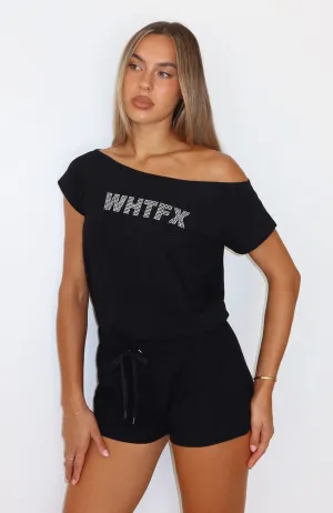 Don't Talk To Me Off Shoulder Playsuit Black