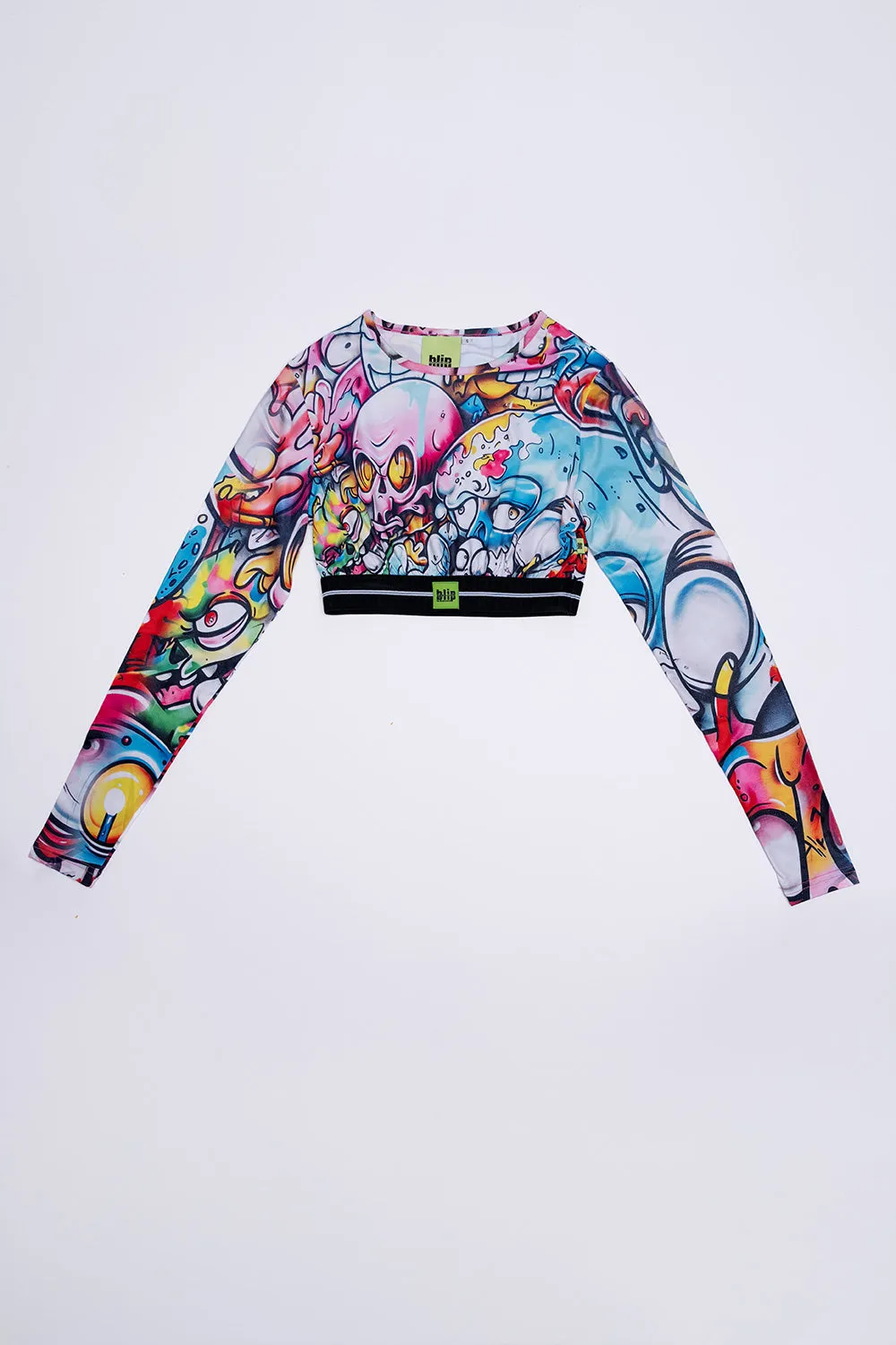 Doodle Print Crop Top (Long Sleeve)