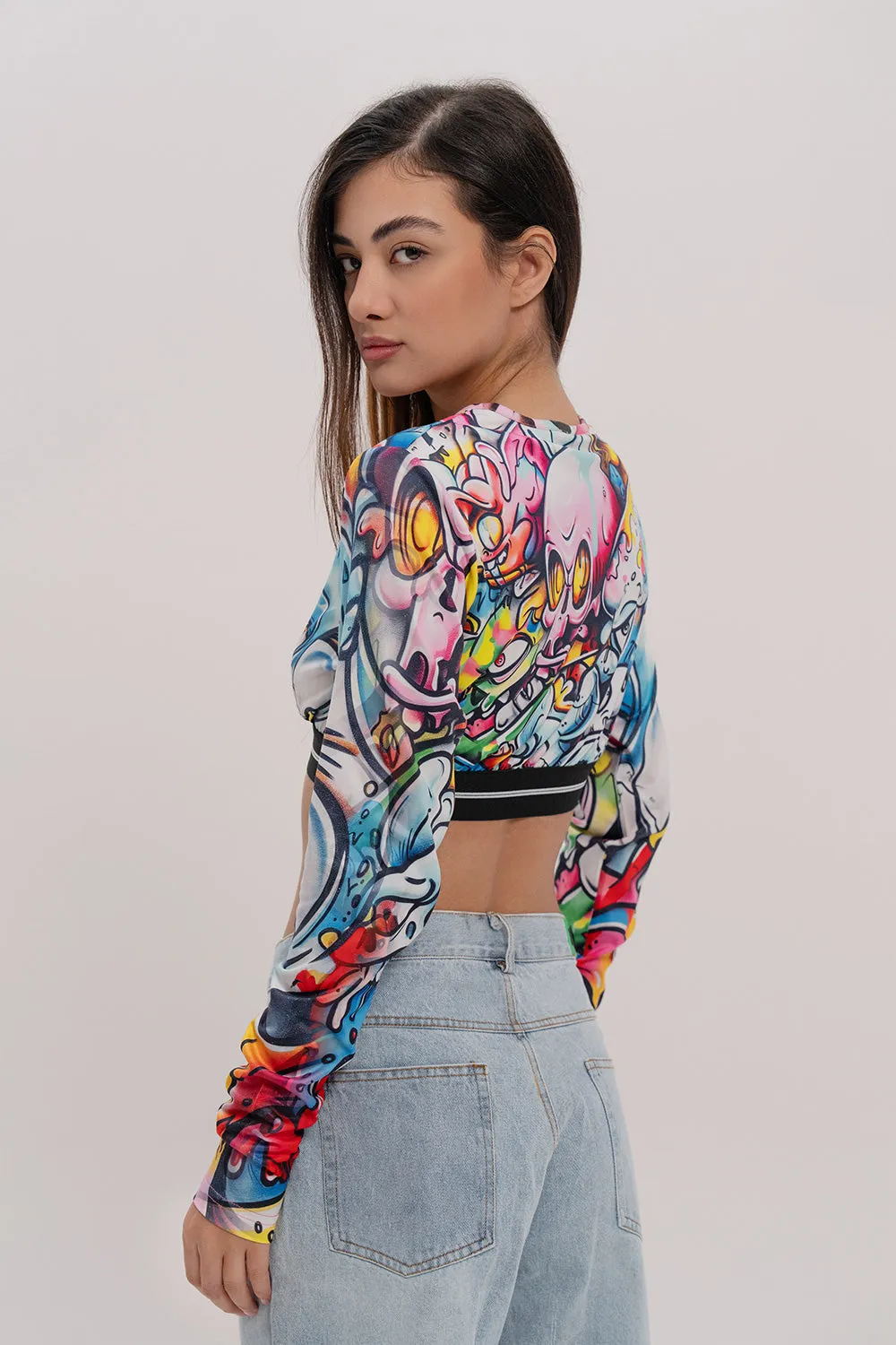 Doodle Print Crop Top (Long Sleeve)